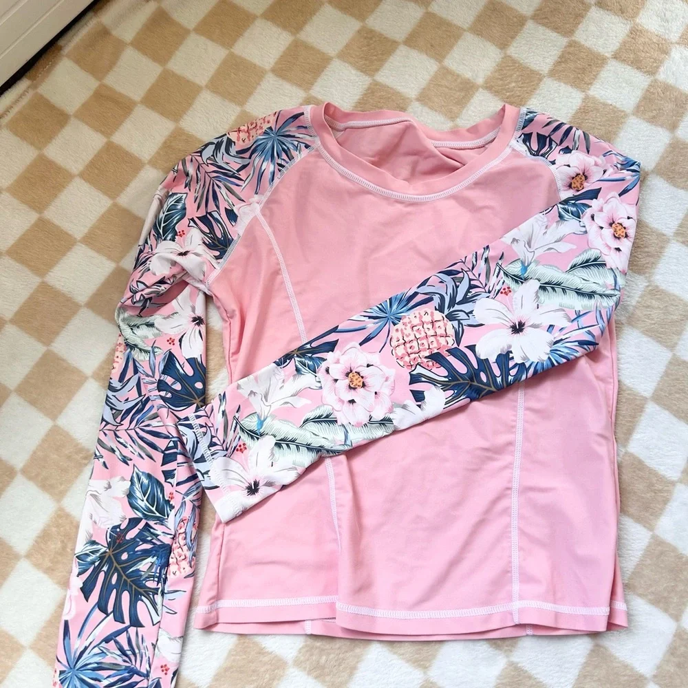 Pink Floral Swim Set - Rashguard & Shorts